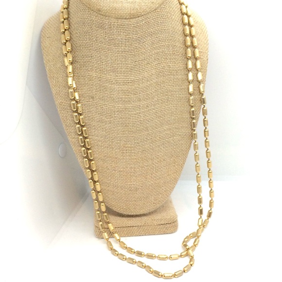 VINTAGE BRUSHED GOLD TONE RICE SHAPE BEAD LONG NECKLACE 60" MCM MID-CENTURY - Picture 10 of 15